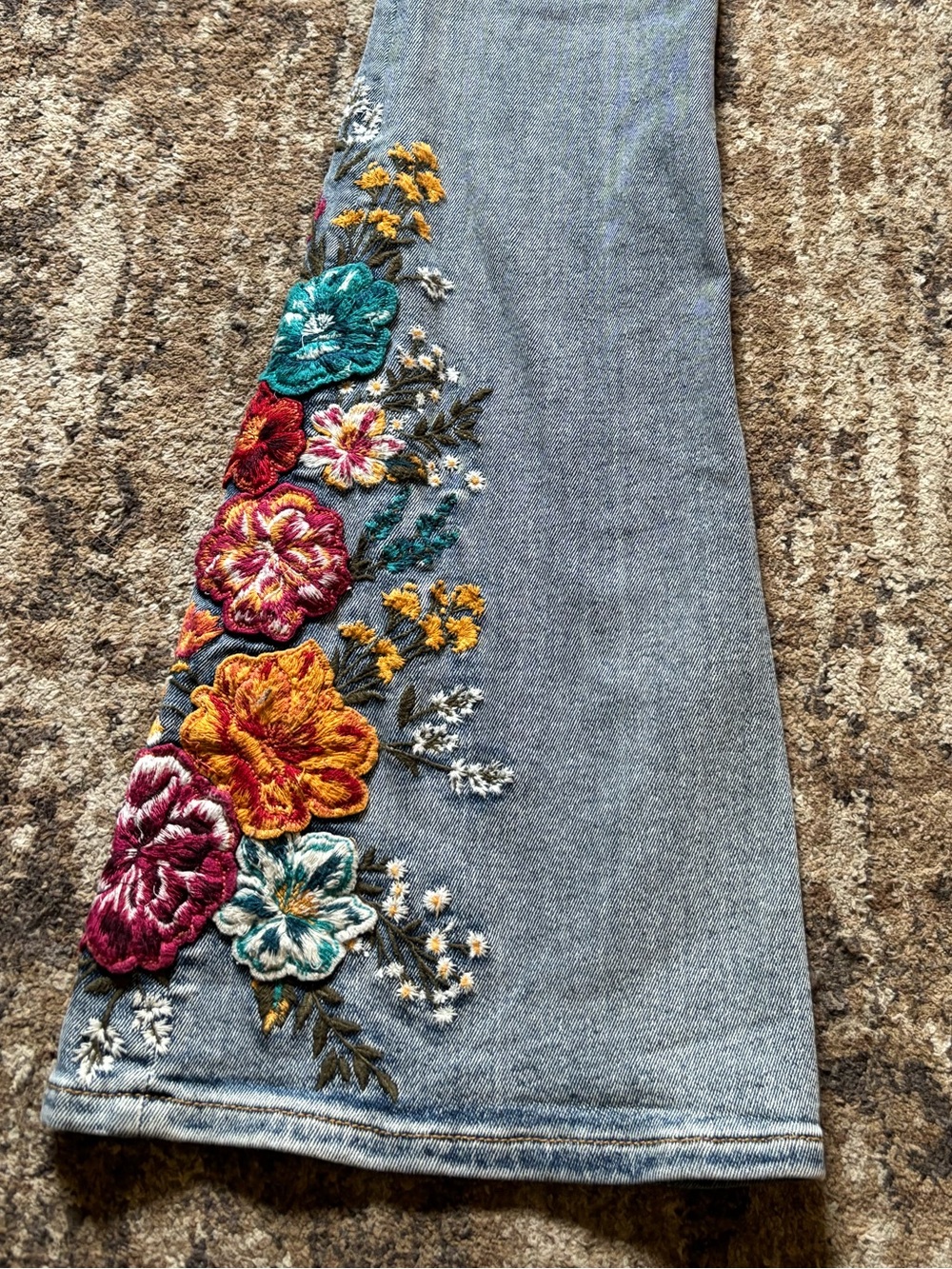 Driftwood X Free People Farrah 24x34 Embroidered Floral Flare Denim Pants - Picture 10 of 11